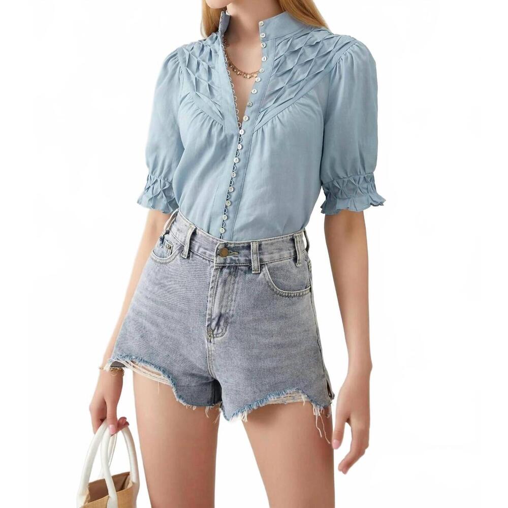 NEW G.D.S. colette linen blouse in celestial blue